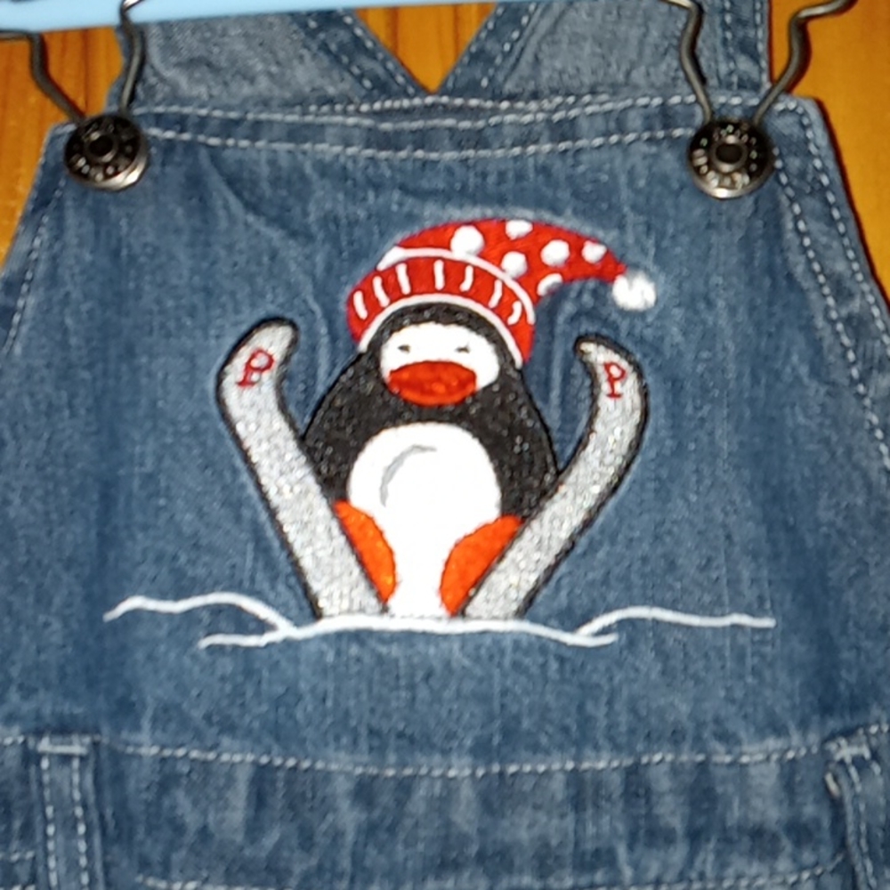 KRU Little Baby Denim Snap Up Penguin Overalls 18M - Picture 4 of 12